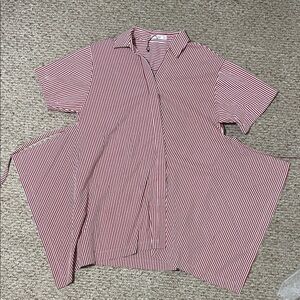 Mango Red and White Striped Asymmetrical Open Side Shirt